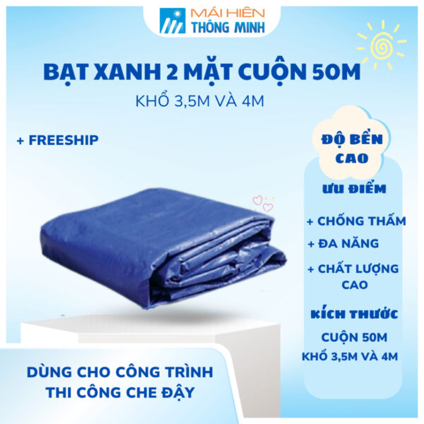 Bạt Xanh 2 Mặt Cuộn 50m, Khổ 3.8m Và 4m Dùng Lót Sàn, Che Bụi che công trình