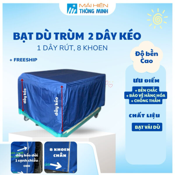 Bạt Dù Trùm Hàng Hóa 2 dây kéo, Trùm Pallet siêu nhẹ,mềm, bền